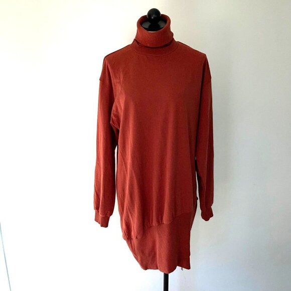 Young Fabulous & Broke Turtleneck Sweater Dress Large Asymmetrical Zipper Orange - Picture 12 of 13